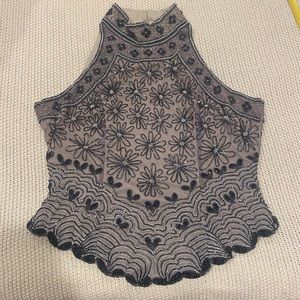 100% silk Beaded halter neck evening top size L